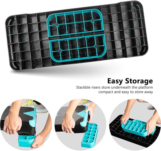 Adjustable Workout Aerobic Stepper, Aerobic Exercise Step Platform with 2 Risers, Exercise Step Deck for Fitness, 26.5" Trainer Stepper with Non-Slip Surface Home Gym & Extra Risers Options