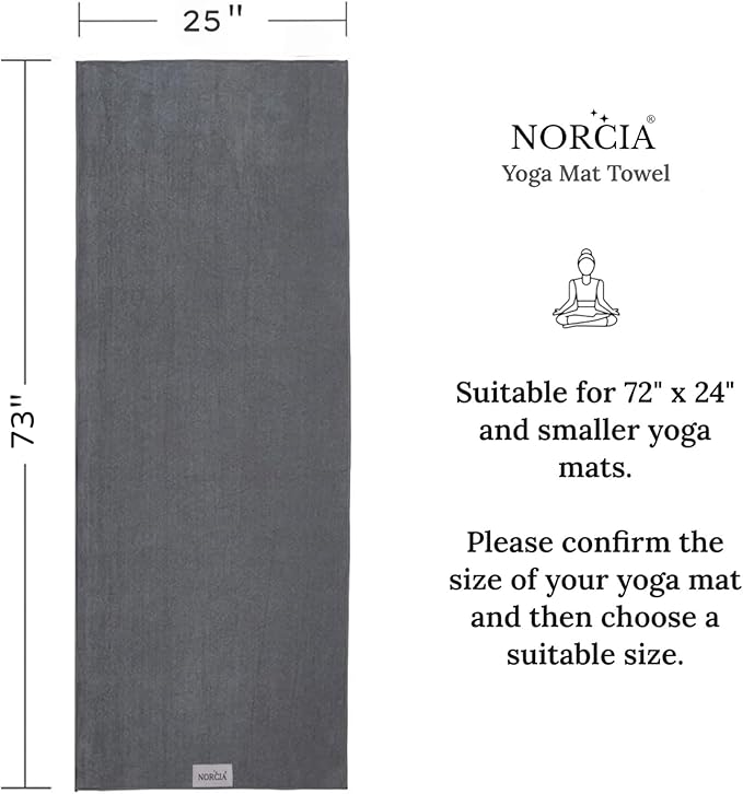 Non Slip Yoga Towel with Corner Pockets, Mat-Sized 24"x72", 100% Microfiber Sweat Absorbent, Perfect for Hot Yoga, Bikram, Pilates and More (Grey)