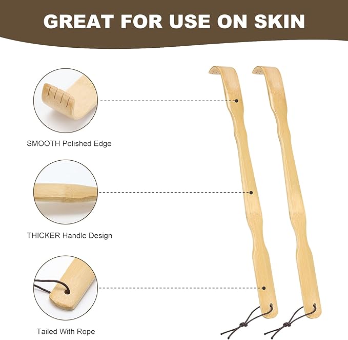 Wooden Bamboo Back Scratcher, 17 Inch Long Handle Back Scratchers for Adults Men Women, with Beautiful Gift Packaging (3 Pack)