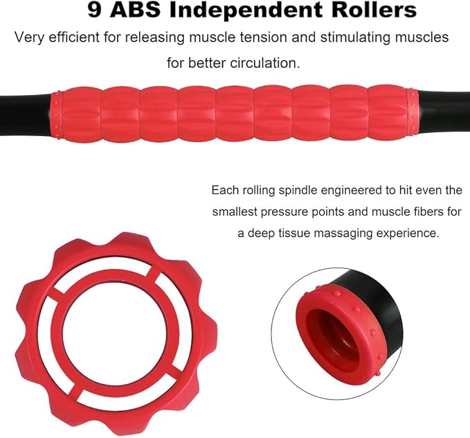 Yansyi Muscle Roller Stick for Athletes - Body Massage Roller Stick - Release Myofascial Trigger Points Reduce Muscle Soreness Tightness Leg Cramps & Back Pain for Physical Therapy & Recovery (Red)