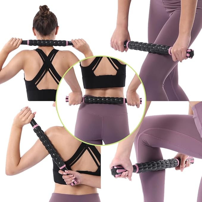 Muscle Roller Stick for Athletes - Deep Tissue Fascia Blaster & Roller Massager for Myofascial Pain Relief - Handheld Physical Therapy & Recovery Tool(Pink black-18 inch)