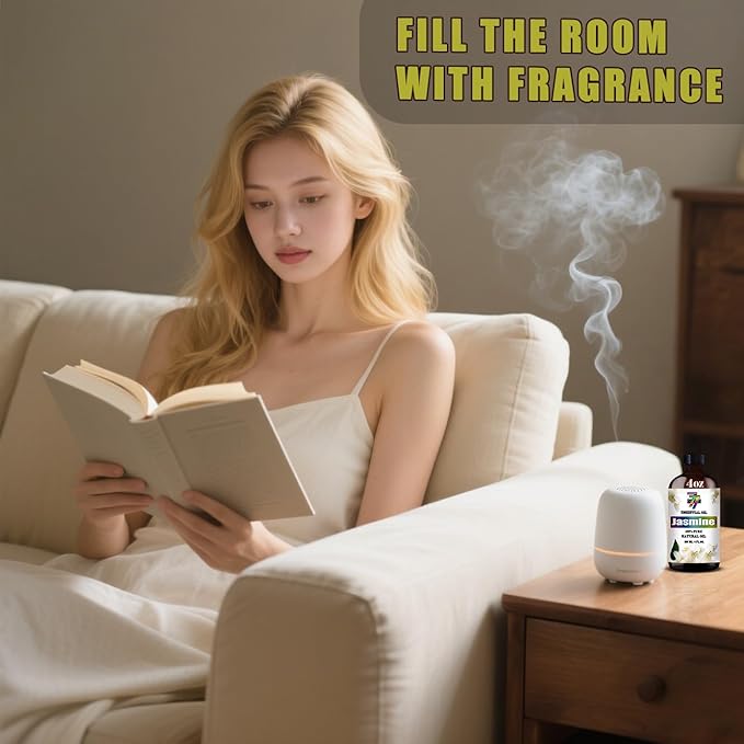 Jasmine Essential Oil (4 oz/120 ml) — Jasmine Oils for Aromatherapy, diffusers, humidifiers, Home fragrances, DIY Skincare, soap Making, DIY Candle, Relaxation, Yoga, and Meditation