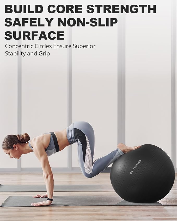 Trideer Extra Thick Yoga Ball Exercise Ball, 5 Sizes Gym Ball, Heavy Duty Ball Chair for Balance, Stability, Pregnancy, Quick Pump Included