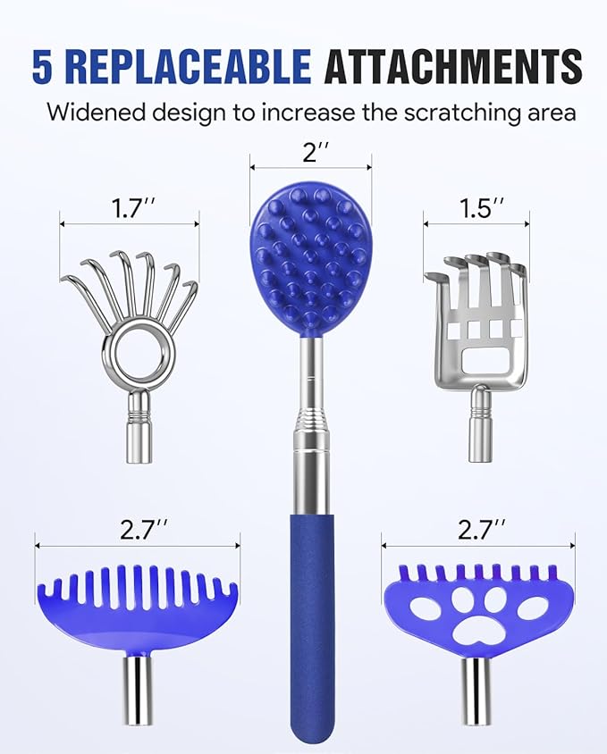 Gelibo Telescoping Back Scratcher with 5Pcs Detachable Heads,Fathers Day Dad Gifts from Wife Daughter Son,Mens Gifts,Husband, Extendable Back Massager Tool with Beautiful Box - Blue
