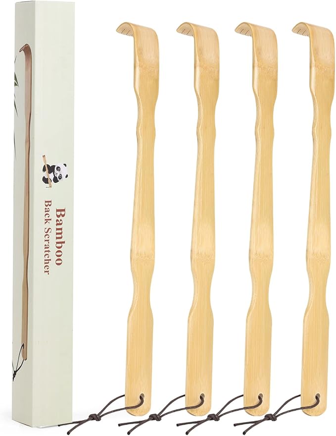 Wooden Bamboo Back Scratcher, 17 Inch Long Handle Back Scratchers for Adults Men Women, with Beautiful Gift Packaging (4 Pack)
