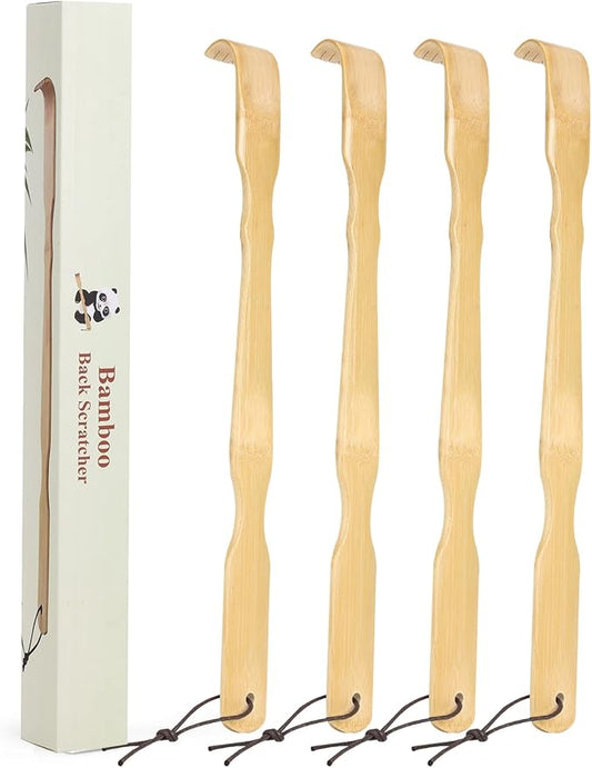Wooden Bamboo Back Scratcher, 17 Inch Long Handle Back Scratchers for Adults Men Women, with Beautiful Gift Packaging (4 Pack)