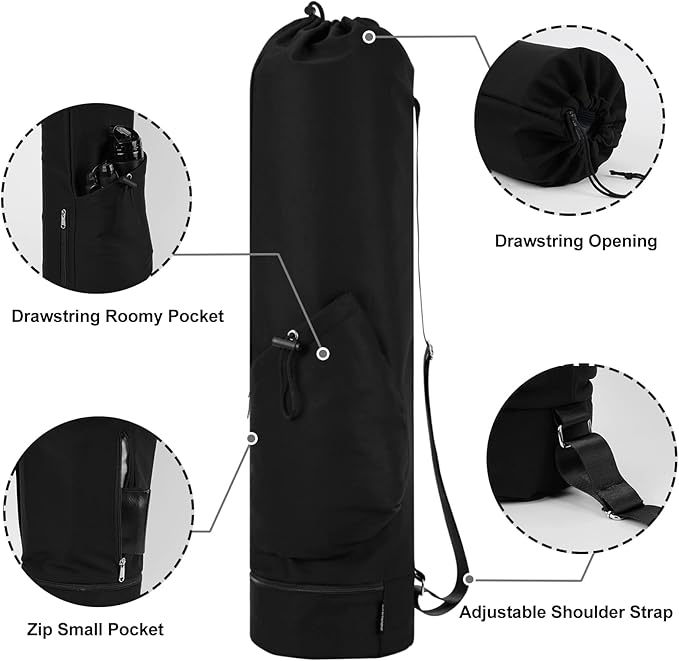 sportsnew Yoga Mat Bag with Water Bottle Pocket and Bottom Wet Pocket, Exercise Yoga Mat Carrier Multi-Functional Storage Bag, Patent pending