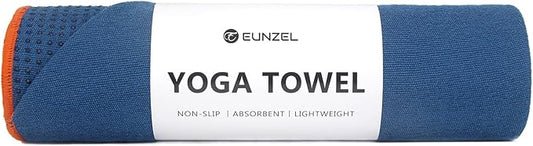 Eunzel Hot Yoga Towel - Microfiber Non Slip Yoga Mat Towel with Grip Dot Sweat Absorbent Towel for Hot Yoga, Pilates and Fitness 72" x 24", Steel Blue/Orange