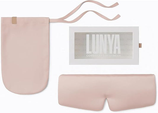 Lunya Washable Silk Sleeping Mask – Thermoregulating Mulberry Silk, Light Blocking and Comfortable Fit – Sleep Mask for Women and Men with Box – Delicate Pink – Small