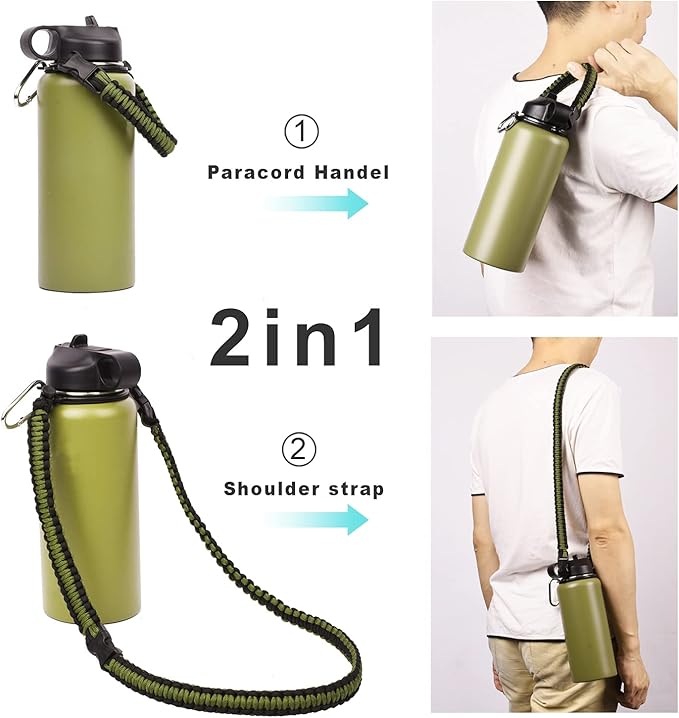 Wongeto Paracord Handle Carrier Holder with Shoulder Strap,Compatible with Hydro Flask Wide Mouth Water Bottles
