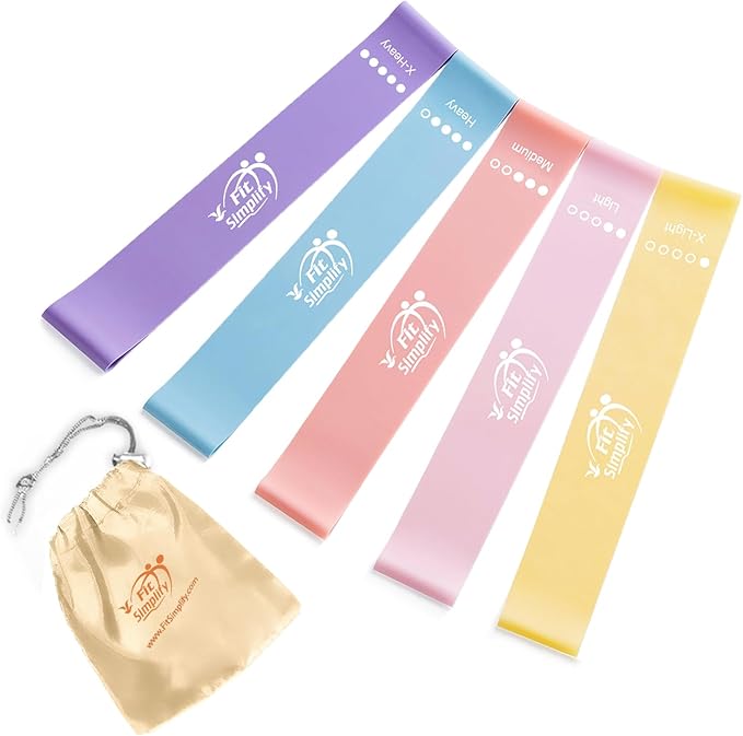 Fit Simplify Resistance Loop Exercise Bands with Instruction Guide and Carry Bag, Set of 5