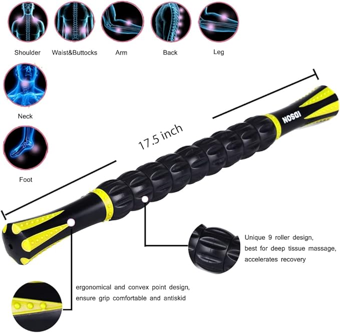 Idson Muscle Roller Stick for Athletes- Body Massage Sticks Tools-Muscle Roller Massager for Relief Muscle Soreness,Cramping and Tightness,Help Legs and Back Recovery,Black Yellow
