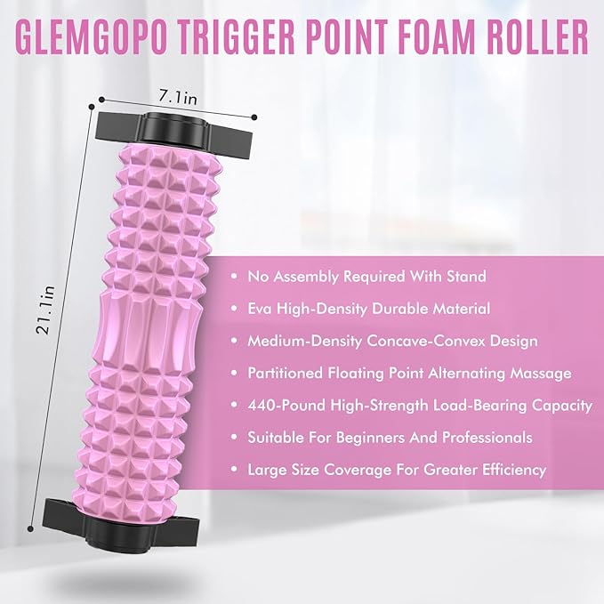 Trigger Point Foam Roller with Stand, 21 Inch Medium Density Foam Roller Long Back Roller Exercise Foam Roller for Physical Therapy, Muscles Deep Tissue, Pilates, Back Pain and Muscle Recovery (Pink)