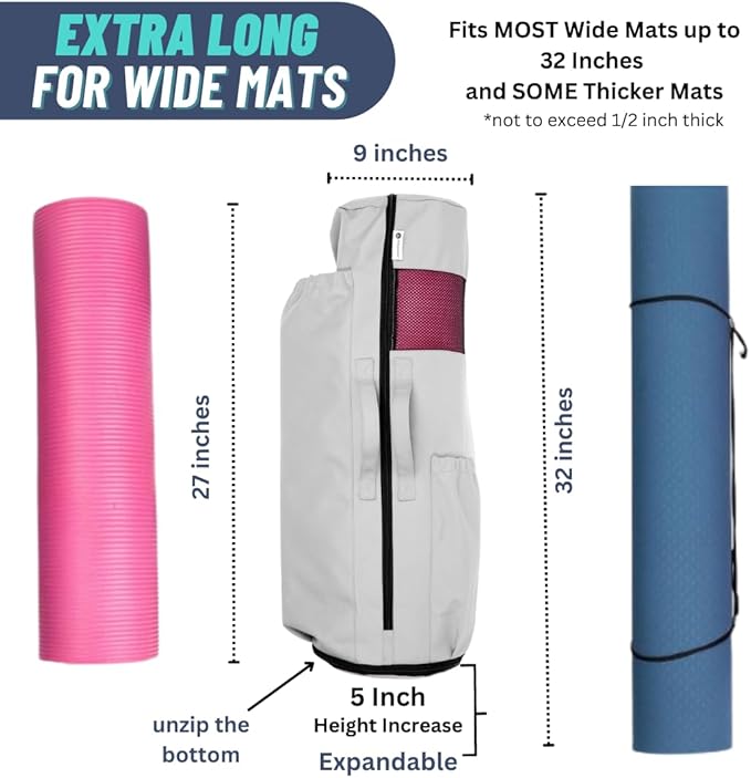 MAGNILAY Yoga Mat Bag - for Women and Men, Yoga Bag with Pockets and Adjustable Strap, Yoga Mat Carrier, Fits Mats Blocks and Yoga Accessories for Workouts, (32”L x 9” Diameter)