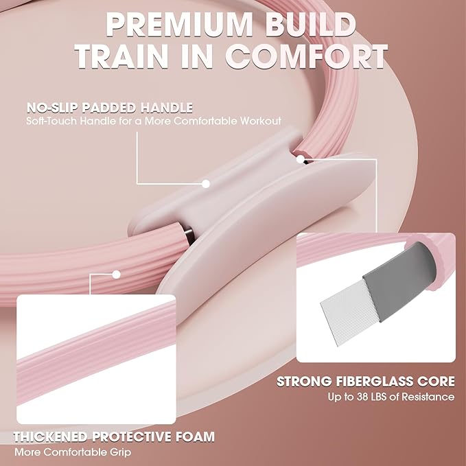 PAETA Pilates Ring Set – 14” Magic Circle (38 lbs Resistance), 9.8” Pilates Ball, 5 Resistance Bands, and Exercise Guide Included for Home Workouts