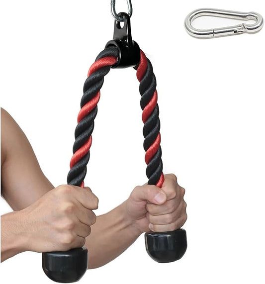 Tricep Rope 27 & 36 inches 2 Colors Fitness Attachment Cable Machine Pulldown Heavy Duty Coated Nylon Rope with Solid Rubber Ends