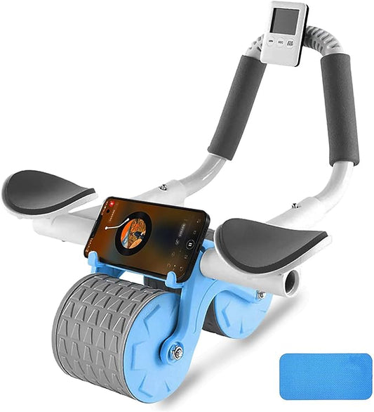 2025 New Ab Roller Wheel with Knee Mat &Timer, Automatic Rebound Abdominal Wheel, Ab Abdominal Exercise Roller with Elbow Support, Abs Workout Equipment Ab Exercise Roller for Women Men