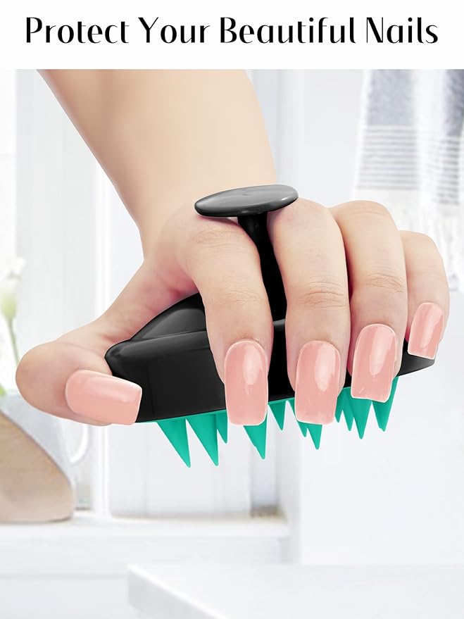 HEETA Scalp Massager Hair Growth, Soft Silicone Scalp Scrubber Shampoo Brush for Exfoliation, Dandruff Removal Head Massage Stress Relax, Wet & Dry Use for Thick Thin Curly Hair Care, Turquoise Black