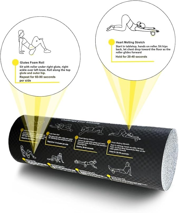 Fitness Foam Roller with Printed Exercises - 17''x 6'' Lightweight EPE/PE Exercise Roller Foam - Includes 12 Guided Stability, Mobility & Recovery Moves - Dual Color Instructional Design
