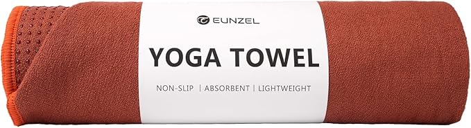 Eunzel Hot Yoga Towel - Microfiber Non Slip Yoga Mat Towel with Grip Dot Sweat Absorbent Towel for Hot Yoga, Pilates and Fitness 72" x 24", Sedona Red/Orange