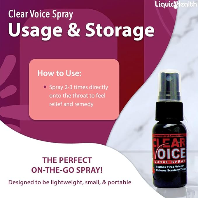 Clear Voice Oral Throat Spray Singing Ease Clarity Soothing Dampener Moisturizer Relief Vocal Eze Reducer Booster Treatment Secret, Made in USA, Strawberry Lemonade Flavor (2 Pack)