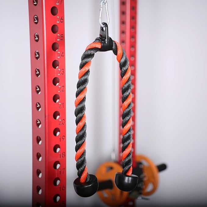 Tricep Rope 27 & 36 inches 2 Colors Fitness Attachment Cable Machine Pulldown Heavy Duty Coated Nylon Rope with Solid Rubber Ends