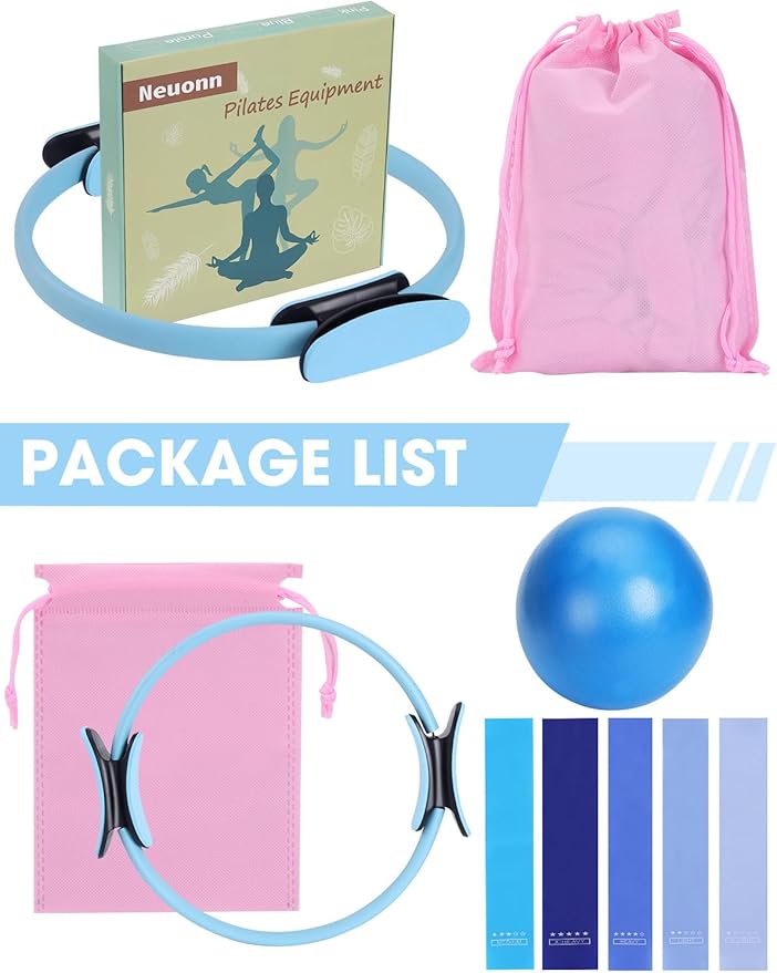 Pilates Ring Set for Home Workout, Pilates Essentials Kit for Women, [12'' Fitness Circle, Pilates Balls, Resistance Bands] Starter Set for Yoga, Exercise, Toning and Flexibility