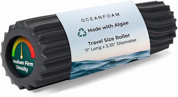 Oceanfoam Ripple Travel Foam Roller (11" x 3.35") Firm Mini Foam Roller for Physical Therapy, Deep Tissue Massage, Back Pain - High Density, Ergonomic Wave Textured, Yoga, Pilates, Exercise (Charcoal)