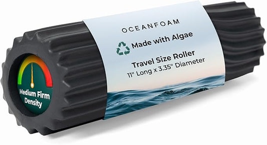 Oceanfoam Ripple Travel Foam Roller (11" x 3.35") Firm Mini Foam Roller for Physical Therapy, Deep Tissue Massage, Back Pain - High Density, Ergonomic Wave Textured, Yoga, Pilates, Exercise (Charcoal)
