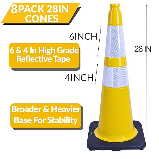 BESEA 8Pack 36” inch Traffic Cones Yellow Road Parking Cones Construction Safety Cone Structurally Stable for Traffic Control(Blue Color)