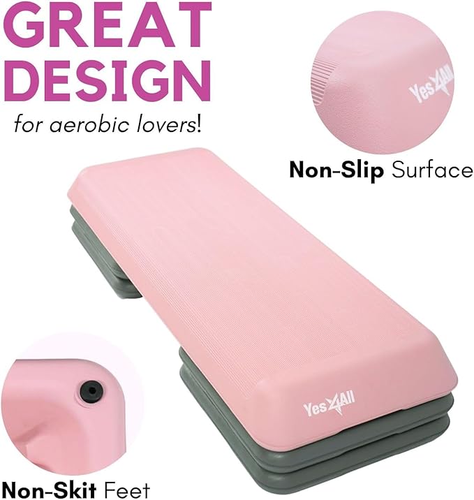 Yes4All Adjustable Workout Aerobic Exercise Step Platform Health Club Size with 4 Adjustable Risers Included and Extra Risers Options