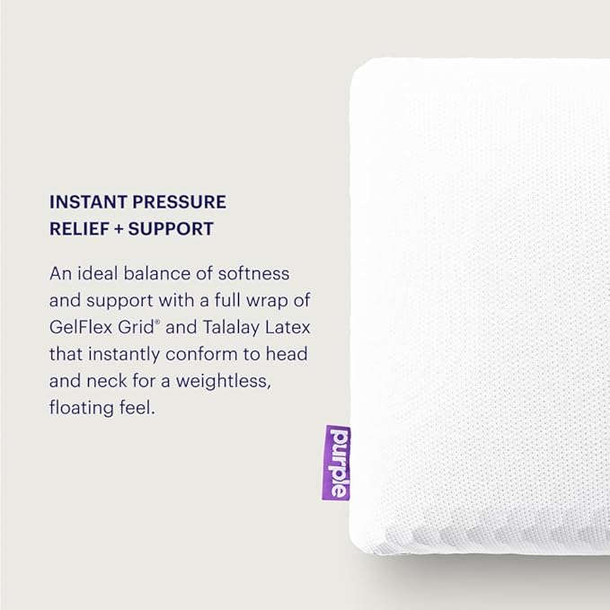 Purple Harmony Anywhere Pillow - Travel/On-The-Go, Hex Grid & Talalay Latex Core - No Pressure Support, Stays Cool, Compact & Lightweight for Easy Travel