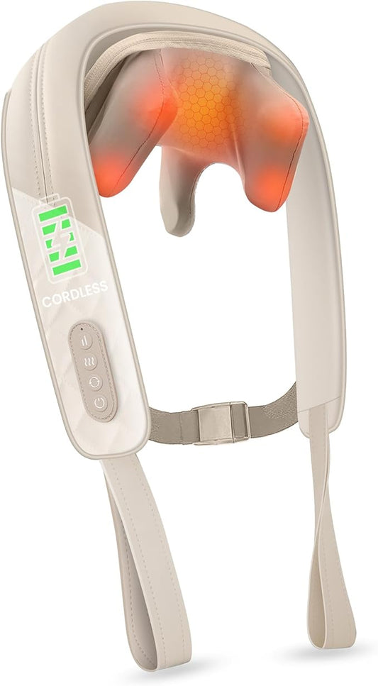 Snailax Cordless Neck Massager with Heat, Shiatsu Neck and Shoulder Massager for Deep Tissue, Kneading Back Massage Pillow for Leg, Body, 2 Heating Levels, Gifts for Men Women