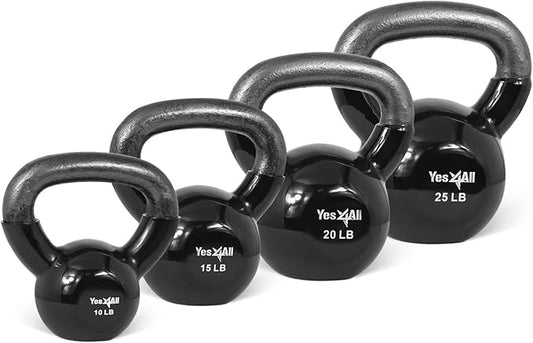 Yes4All Kettlebell, Vinyl Coated Kettlebell Cast Iron Sets with Stable Flat Bottom for Full Body Workout, Push up, Grip Strength Training & Weights Exercises