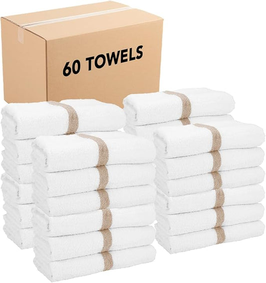Arkwright White Bath Gym Towel - Pack of 6 - Bulk 100% Cotton Soft Quick Dry Sweat Absorbent Hotel Quality Towels for Workout, Bathroom, Spa, Pool, 22 x 44 in, Beige