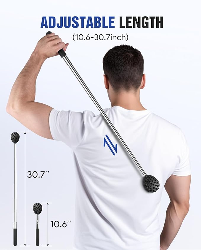 Gelibo Large Telescoping Back Scratcher with 5Pcs Detachable Heads, Birthday Christmas Gifts for Mens Gifts,Husband, Women, Extendable Back Massager Tool with Beautiful Box - Black