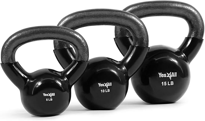 Yes4All Kettlebell, Vinyl Coated Kettlebell Cast Iron Sets with Stable Flat Bottom for Full Body Workout, Push up, Grip Strength Training & Weights Exercises