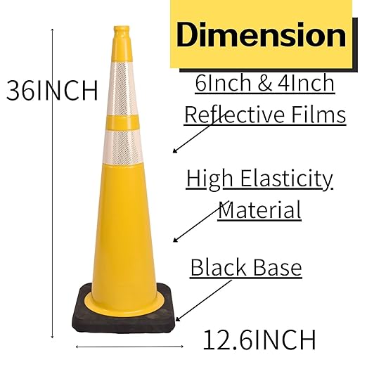 BESEA 4Pack 36” inch Traffic Cones Yellow Road Parking Cones Construction Safety Cone Structurally Stable for Traffic Control(Yellow Color)