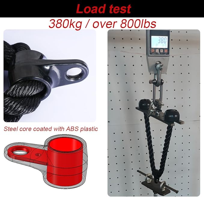 Tricep Rope 27 & 36 inches 2 Colors Fitness Attachment Cable Machine Pulldown Heavy Duty Coated Nylon Rope with Solid Rubber Ends
