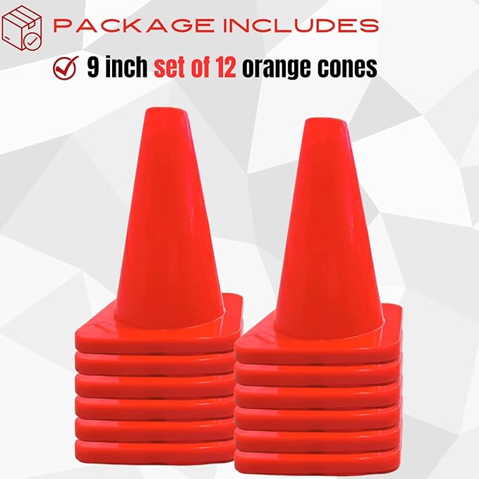 6in/9in/12in/28in Heavy Duty Agility Training Cones for Sports & Kids Coaching, Field Markers for Motorcycle, Bikes, Traffic, Basketball, Soccer Drills, Durable, Multipurpose, Adjustable