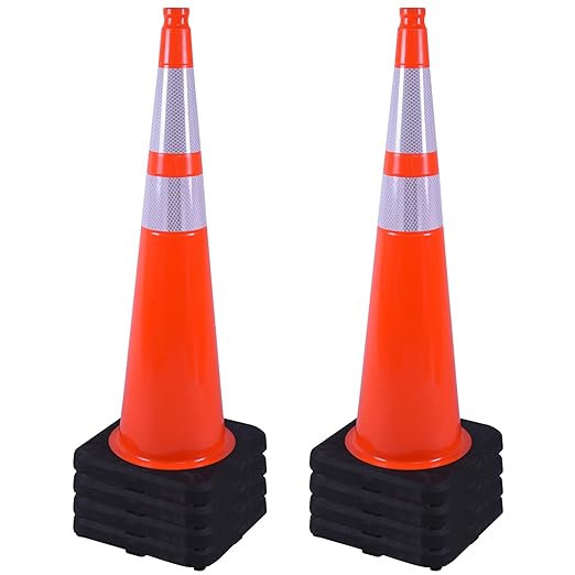 OrangeStar 36" Traffic Cones 8-Pack, Orange Safety Cones with Reflective Collars, Weighted Rubber Base for Parking, Construction, Road Safety, Indoor & Outdoor Use
