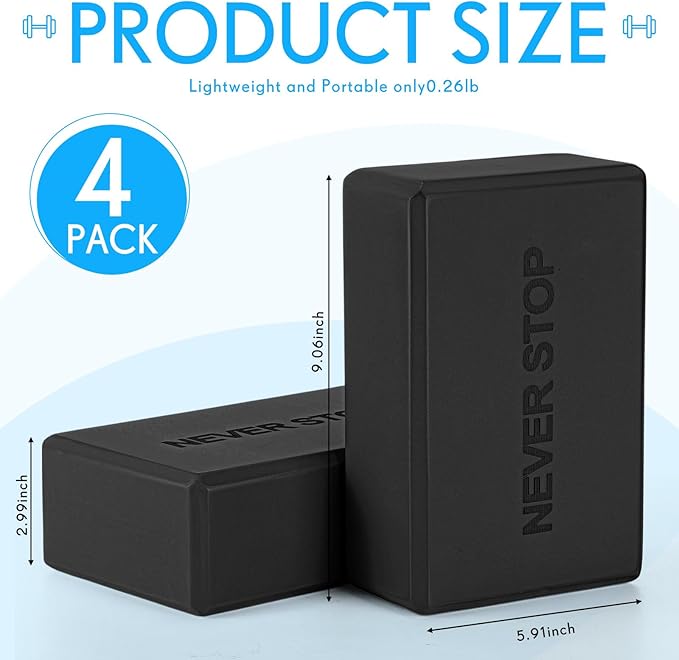 4 Pack Yoga Blocks Non Slip Pilates Brick Foam Blocks Pilates Dance Gymnastics Workout Fitness Props Tool for Stretching Meditation and Exercise