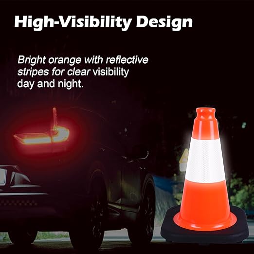 6 Pack 12" Orange PVC Safety Cones with Reflective Stripe, Black Base Stackable Training Cones for Soccer, Sports Drills, Gym, and Indoor or Outdoor Activities (Orange, 12 inch -6 Pack)