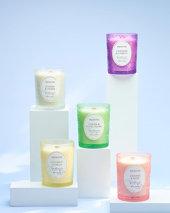 M&SENSE Eucalyptus Lavender Scented Candle, Cracking Wooden Wick Soy Wax, 18oz 100 Hours Long Lasting Clean Burn, Large Jar Candles for Home Decor, Non-Toxic Relaxing Aromatherapy Gifts for Women