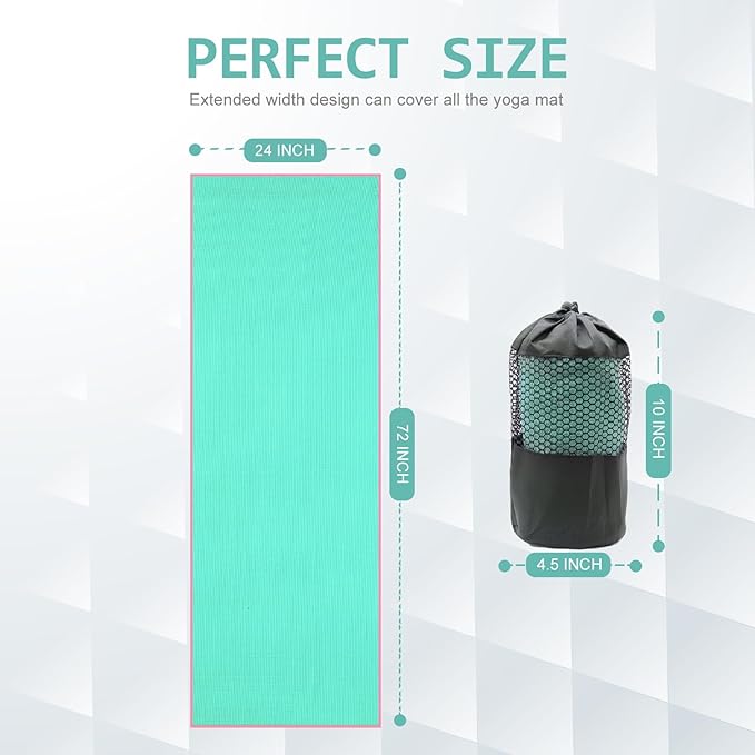 Eunzel Hot Yoga Towel - Microfiber Non Slip Yoga Mat Towel with Grip Dot Sweat Absorbent Towel for Hot Yoga, Pilates and Fitness 72" x 24", Teal/Pink