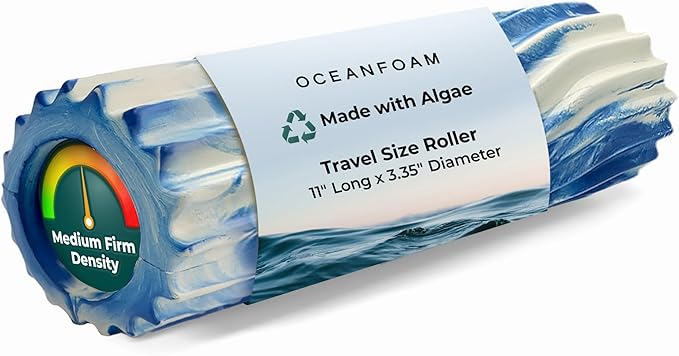 Oceanfoam Ripple Travel Foam Roller (11" x 3.35") Firm Mini Foam Roller for Physical Therapy, Deep Tissue Massage, Back Pain - High Density, Ergonomic Wave Textured - Yoga, Exercise (Royal Marbled)