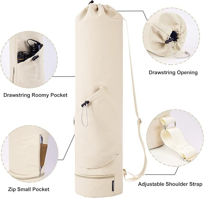 sportsnew Yoga Mat Bag with Water Bottle Pocket and Bottom Wet Pocket, Exercise Yoga Mat Carrier Multi-Functional Storage Bag, Patent pending