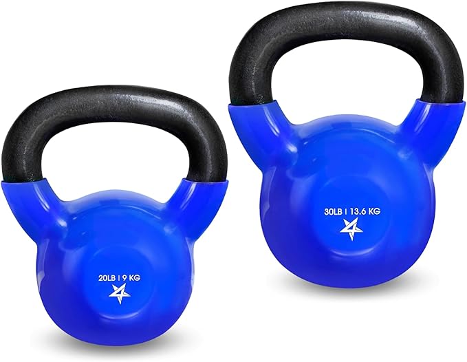 Yes4All Kettlebell, Vinyl Coated Kettlebell Cast Iron Sets with Stable Flat Bottom for Full Body Workout, Push up, Grip Strength Training & Weights Exercises