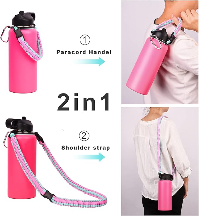 Wongeto Paracord Handle Carrier Holder with Shoulder Strap,Compatible with Hydro Flask Wide Mouth Water Bottles