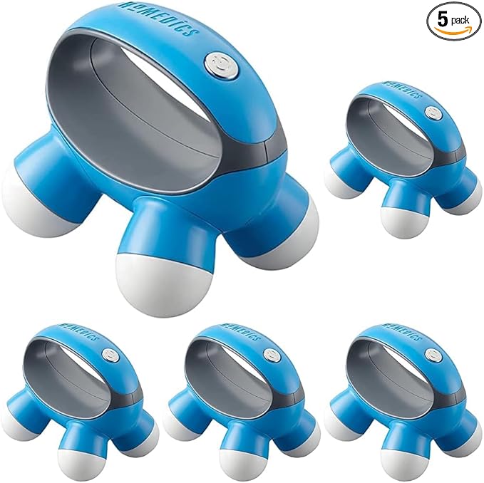 Homedics, Quatro Mini Hand-Held Massager with Hand Grip, Battery Operated Vibration Massage, 4 Massage Nodes, Powered by 2 AAA Batteries (Included), Assorted Colors (Pack of 5)